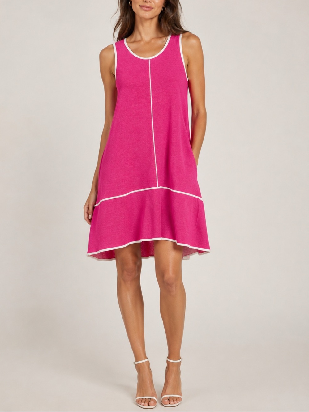 Lafayette 148 New York Knit Cotton Sleeveless Dress Size M Magenta Pink Feminine